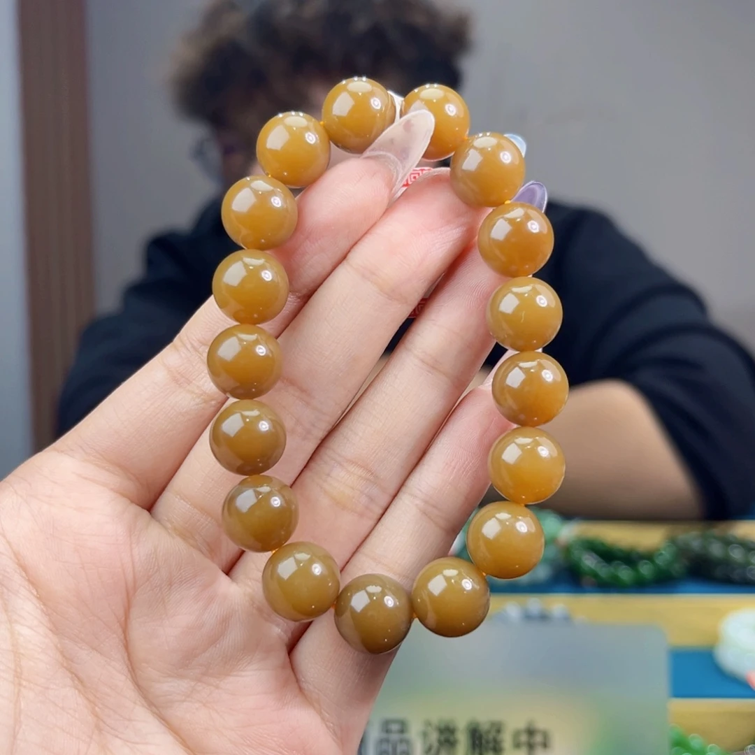 和田玉未镶嵌手串天然和田玉新疆且末黄金糖手串12