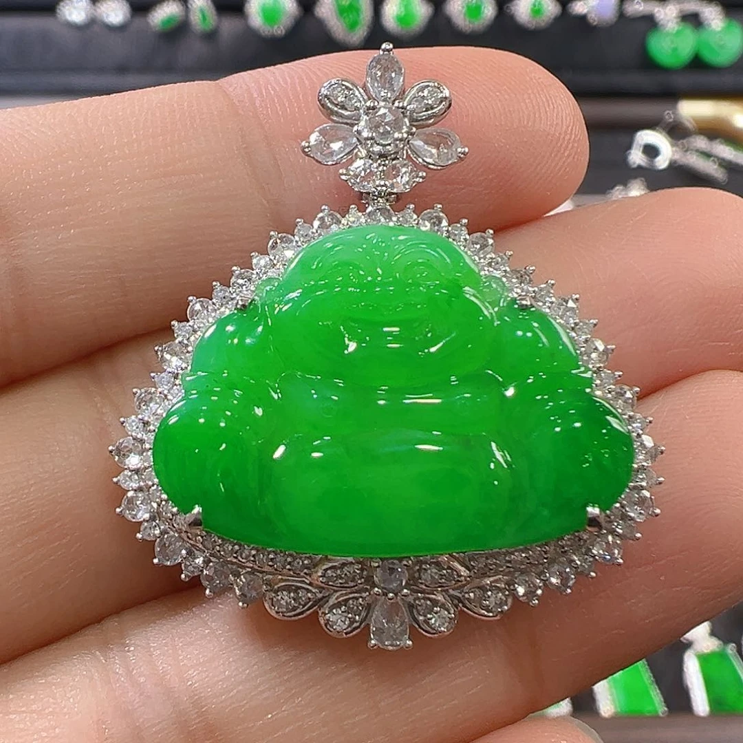 翡翠18K金镶嵌吊坠(不含链)