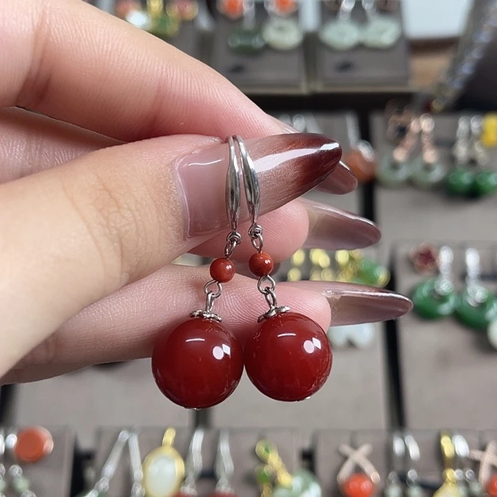 玛瑙/玉髓银S925镶嵌耳饰12左右