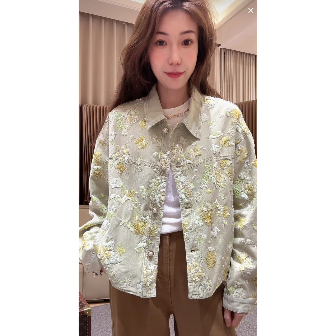 -DM•STUDIO/复古重工串珠亮片绣花翻领牛仔外套（5-233333）