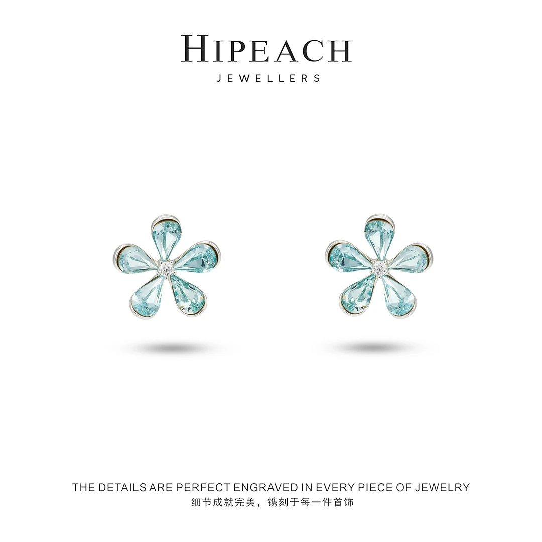 铜合金耳饰 镀K金蓝色物语小花耳钉HTYJ017