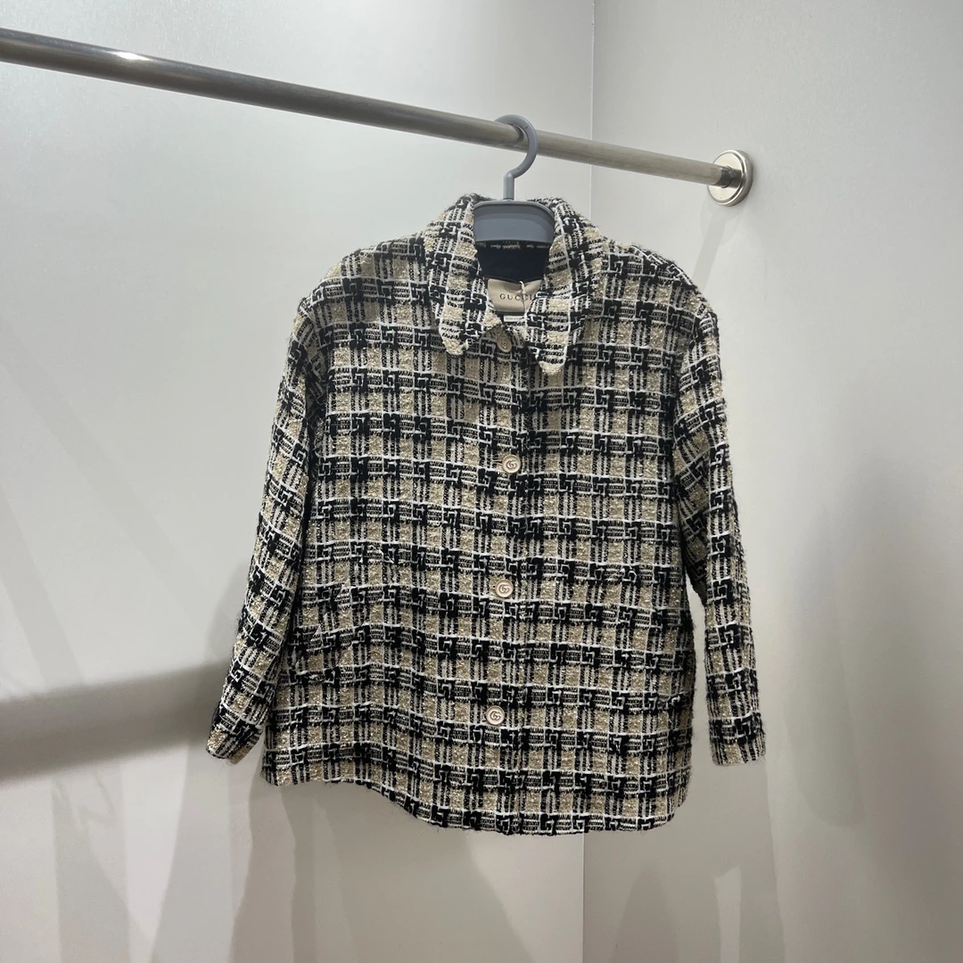 99新 GUCCI/古驰 tem293 双G纹单排扣直筒休闲夹克外套 40码 棉