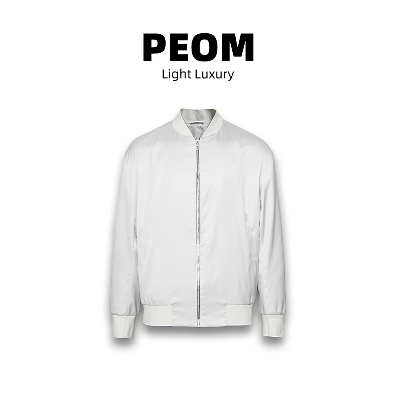 857556男士秋轻奢棒球领飞行员夹克拼绵羊皮外套薄款休闲时尚