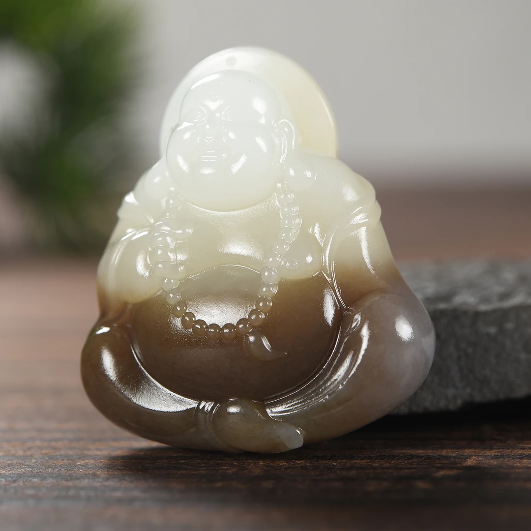 孤品30克和田玉糖青白玉笑佛挂件笑口常开吊坠弥勒佛E58