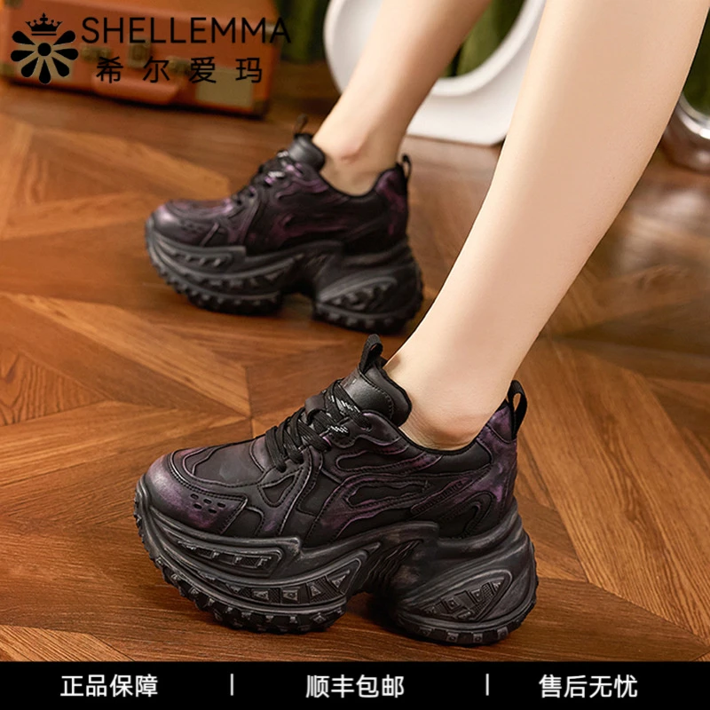 希尔爱玛2025新款女鞋小个子显高老爹鞋女款百搭软底休闲运动鞋女