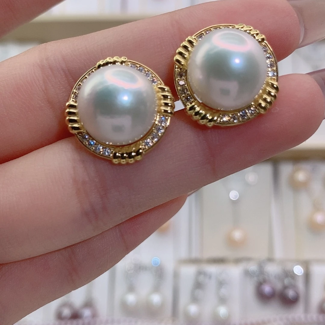 未镶嵌淡水珍珠耳饰12-13m