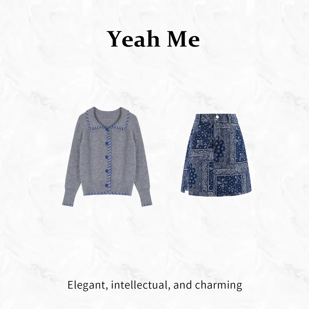 Yeah Me/也觅【北国情书】秋季新款复古风气质显瘦渐变半身裙套装女