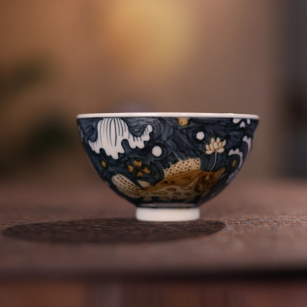 立勤堂青花釉里金九鳜鸡心杯（YLJ-B-001）