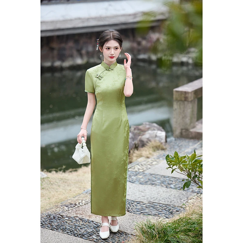 绿色送考旗袍中式年夏季新款改良版日常年轻款少女绝美修身中国风