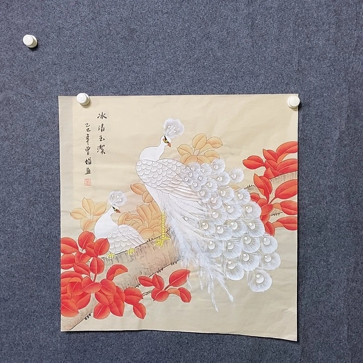 国画四尺斗方工笔花鸟一幅