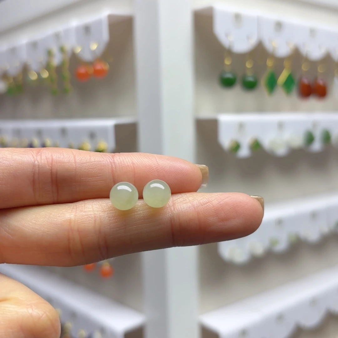 银S925镶嵌和田玉耳饰