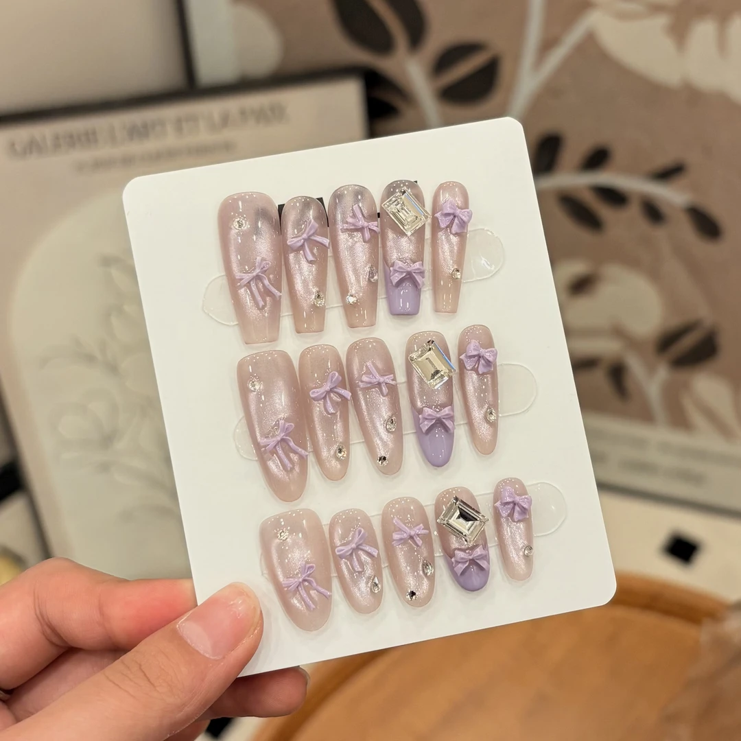 紫色蝴蝶结-茉莉Molly轻奢手工穿戴甲