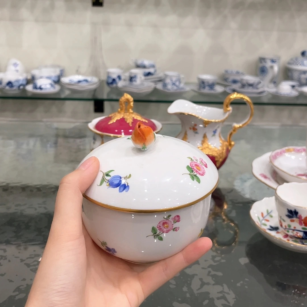 瓷片中古二等花卉糖罐
