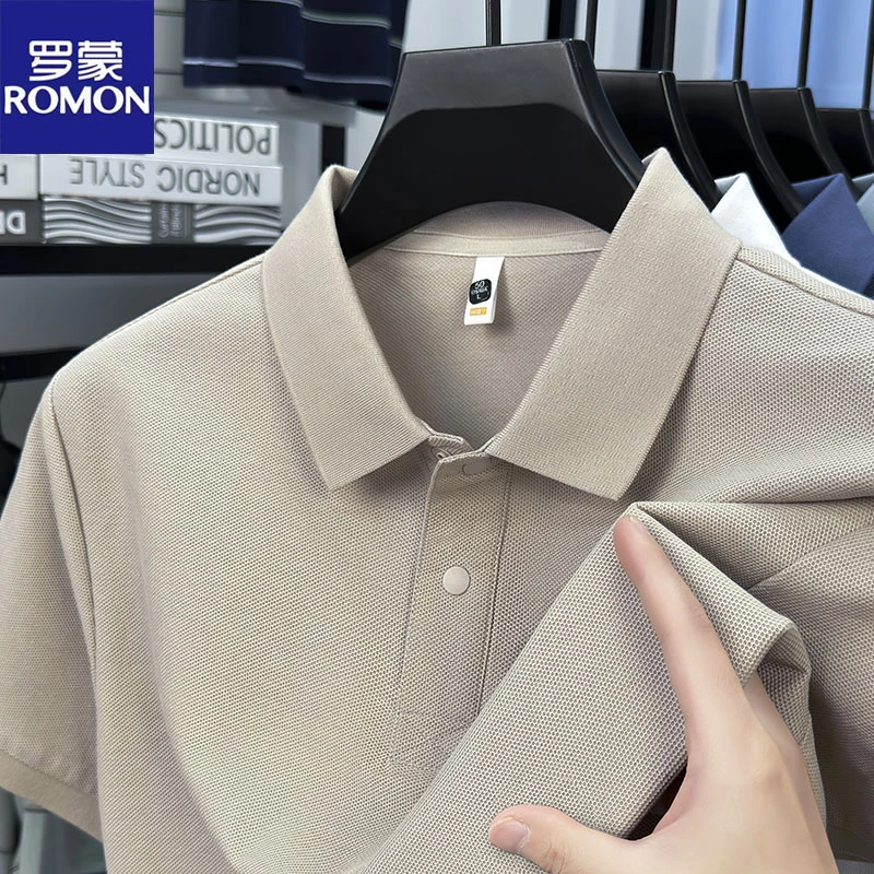 罗蒙夏季男士纯棉短袖T恤中年透气吸汗翻领汗衫休闲纯色POLO衫男