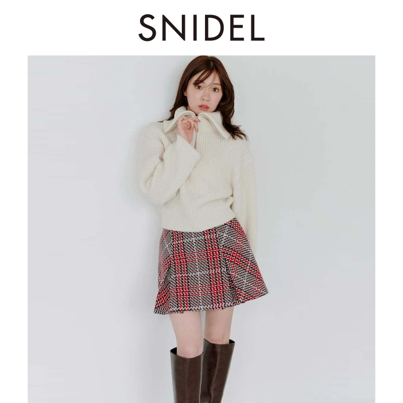 SNIDEL2025早秋新款日系毛呢条纹百搭高腰半身裙SWFS254143