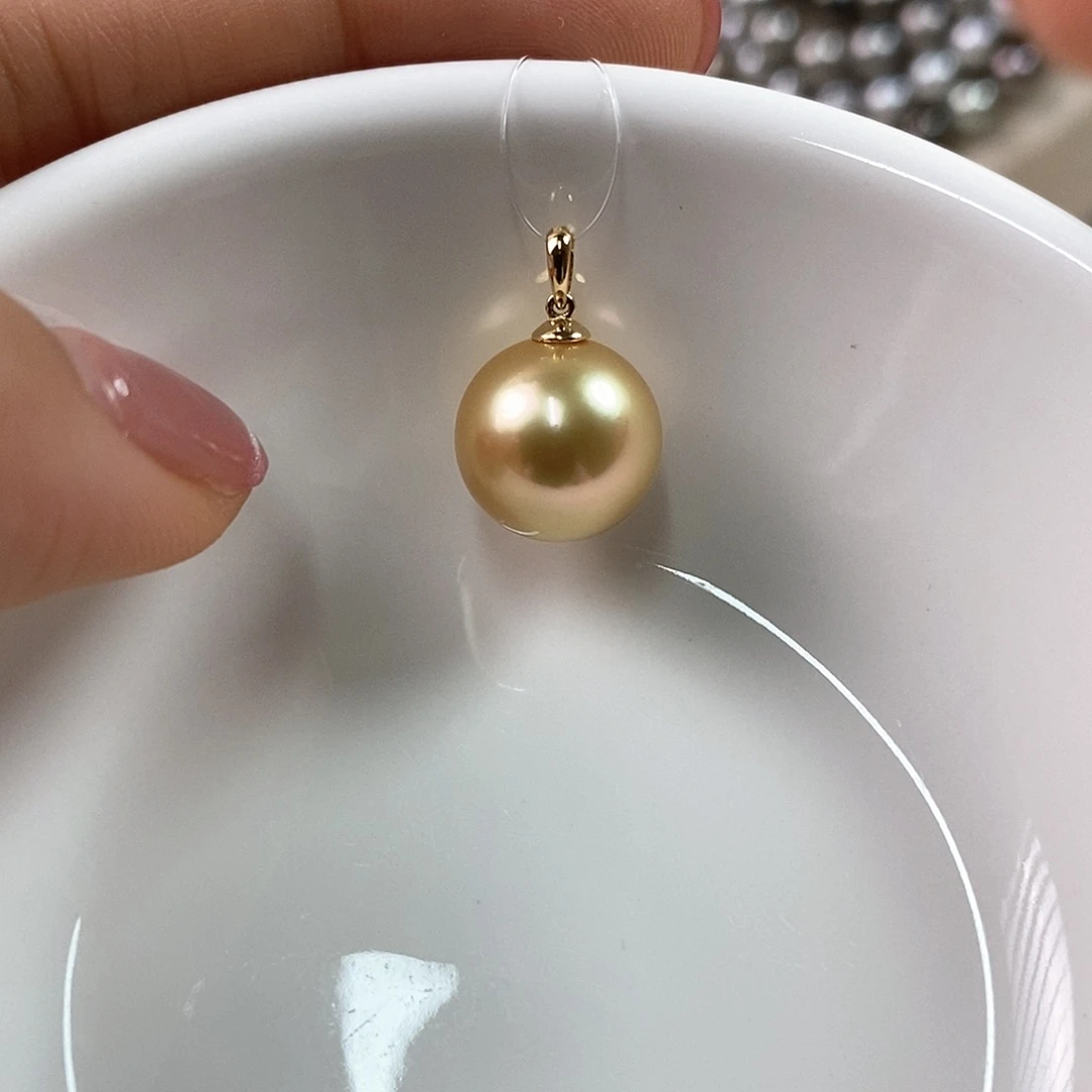 吊坠(不含链)18K金镶嵌海水珍珠12-13mm海水金珠吊坠