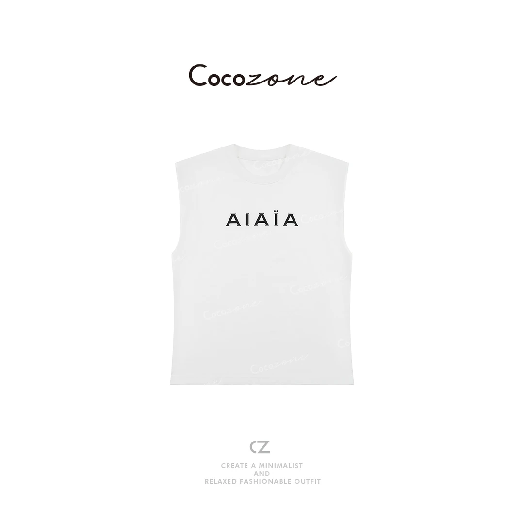 COCO ZONE 刘一一 100棉设计感字母印花圆领无袖T恤CD2A0259