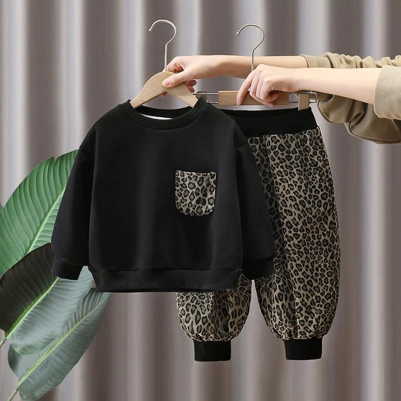 男童春季套装帅气儿童韩版豹纹衣服春秋装网红炸街两件套2025新款