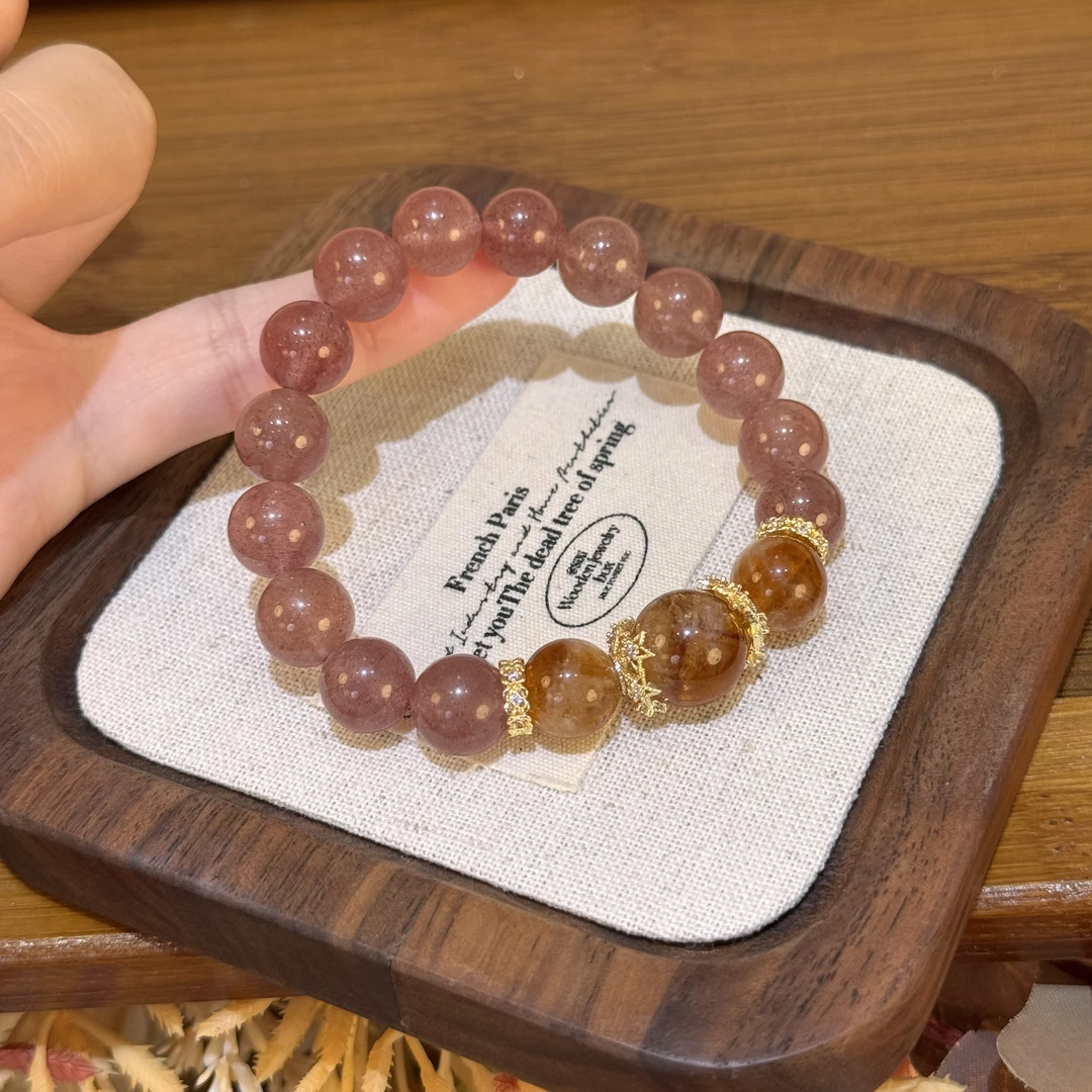 【爱与诚】10m草莓晶+黄塔晶手串原创设计天然水晶Y45多样性发一