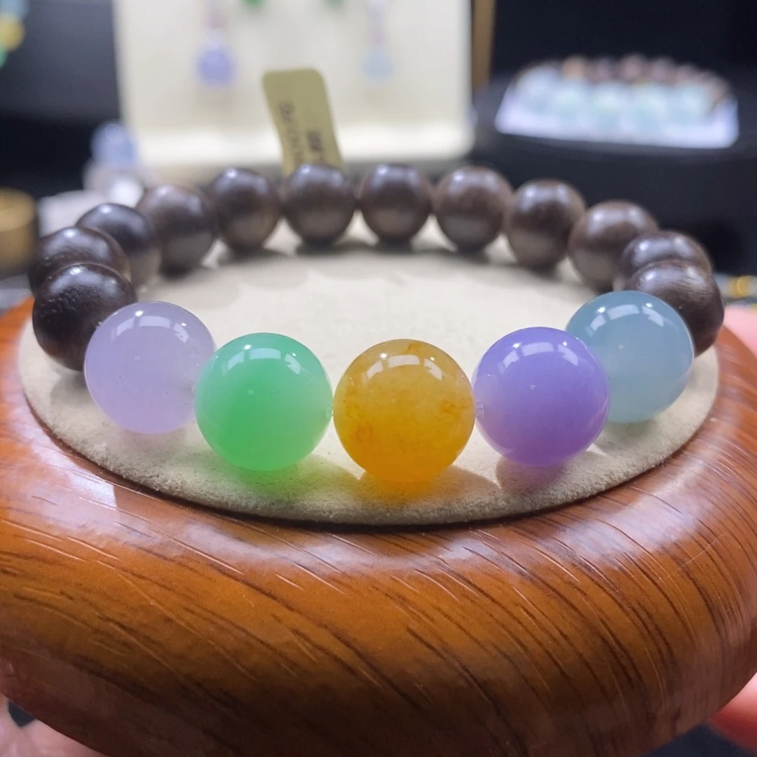 翡翠未镶嵌颈饰翡翠浓色五彩手串