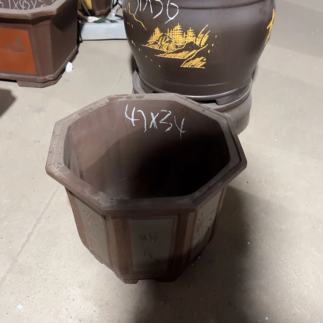 南***港紫砂花盆八角小号两只