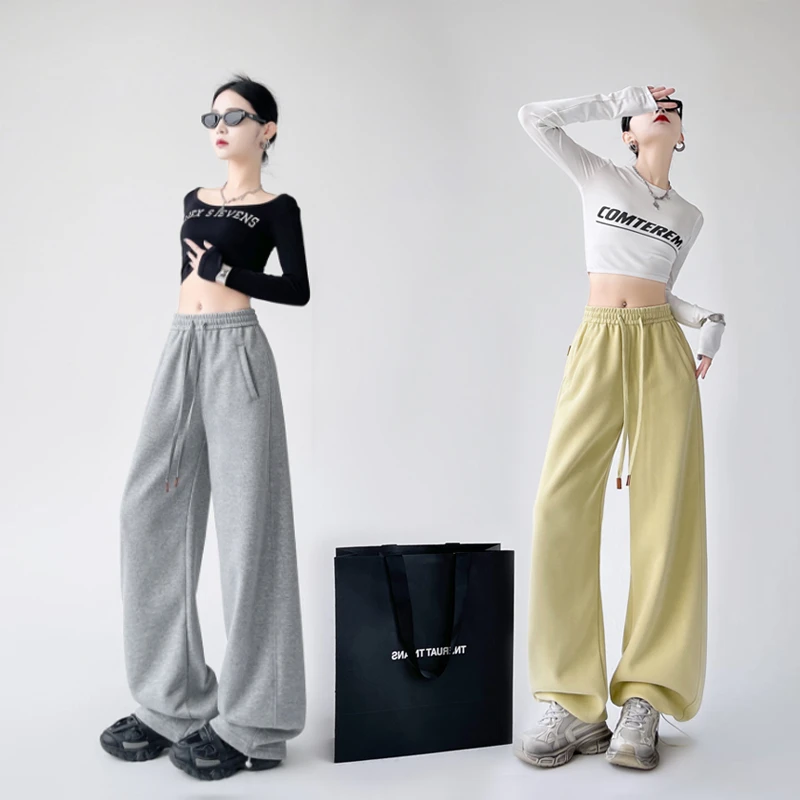 轻云裤2025春高定清新马卡龙美式复古休闲束脚弯刀阔腿裤