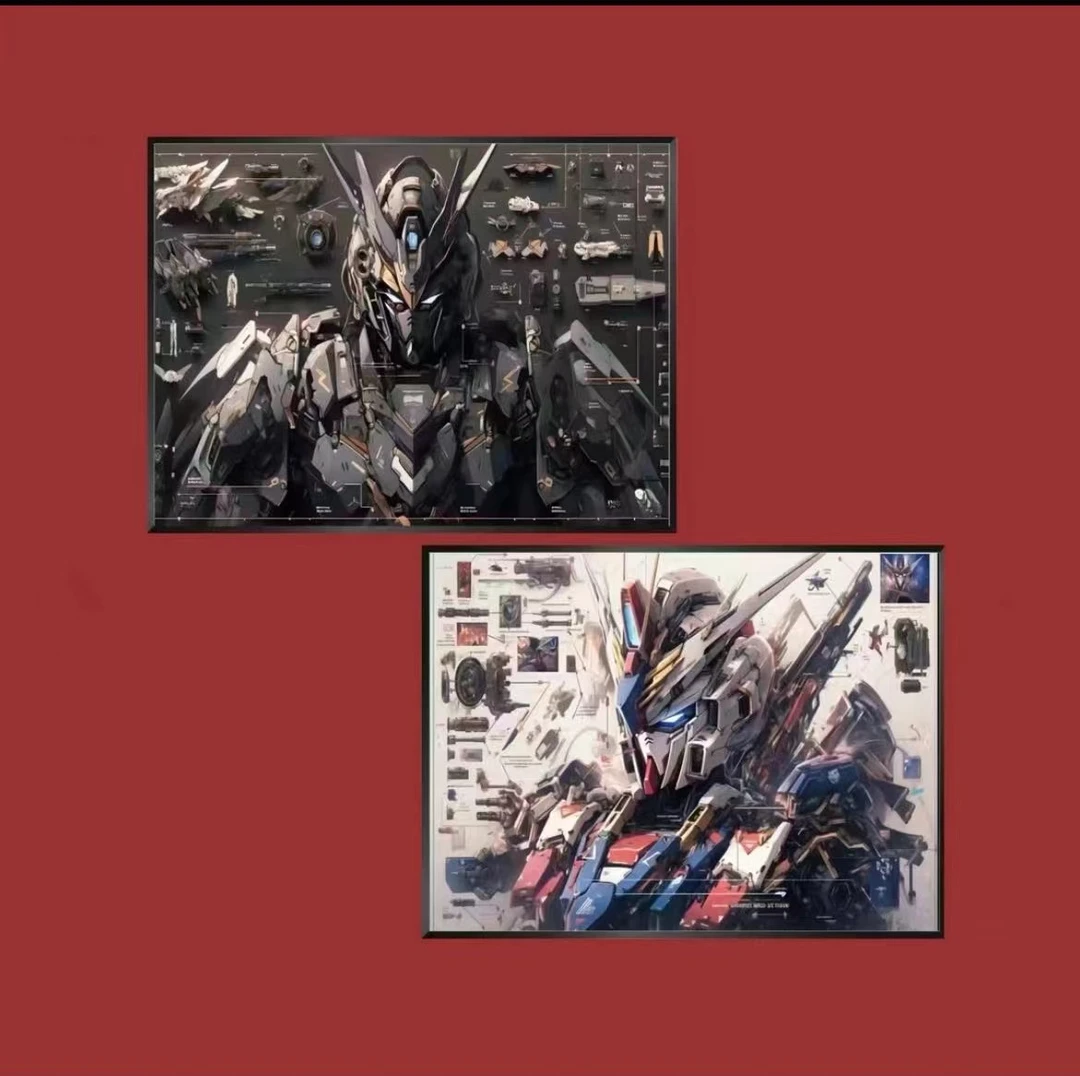 《机甲高达》侧脸高达+黑武士机甲高达动漫装饰画电竞房40*30*2