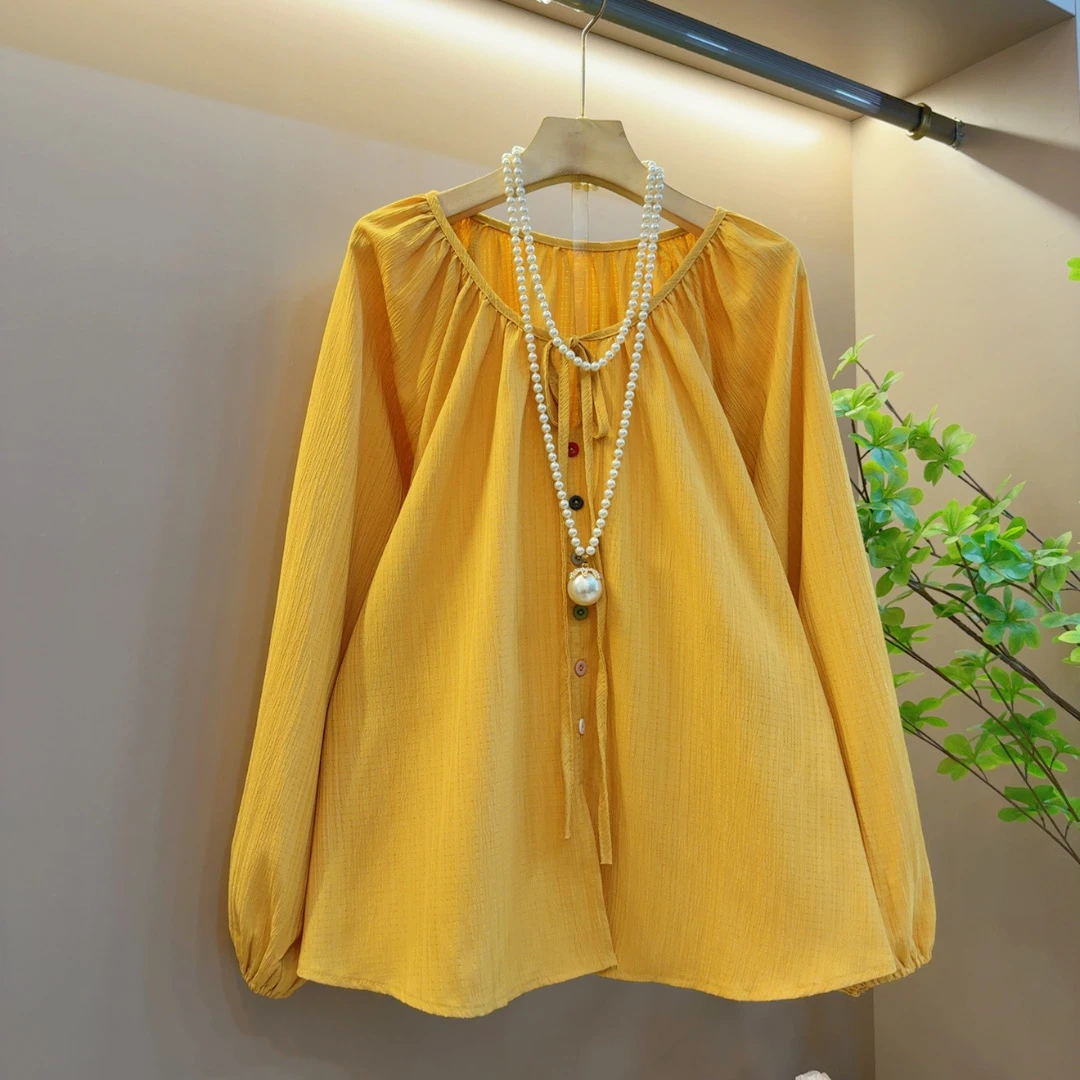 早秋新款韩系休闲时尚泡泡袖设计感减龄百搭上衣（长65左右）