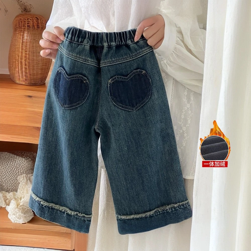 童装女童秋冬牛仔裤新款洋气儿童直筒裤女孩时髦宽松百搭加绒裤