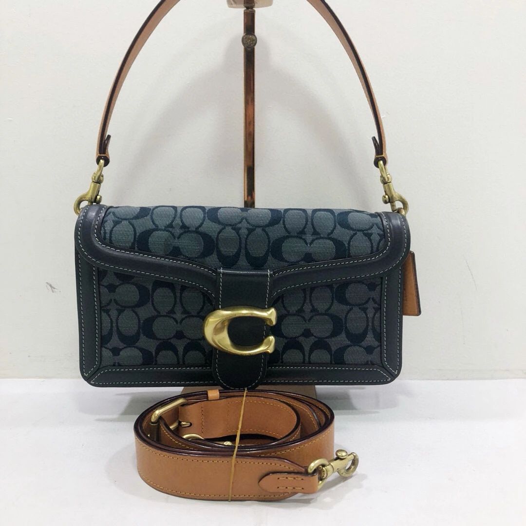 95新 COACH/蔻驰 蔻驰蓝色帆布老花拼皮手提单肩斜挎包，