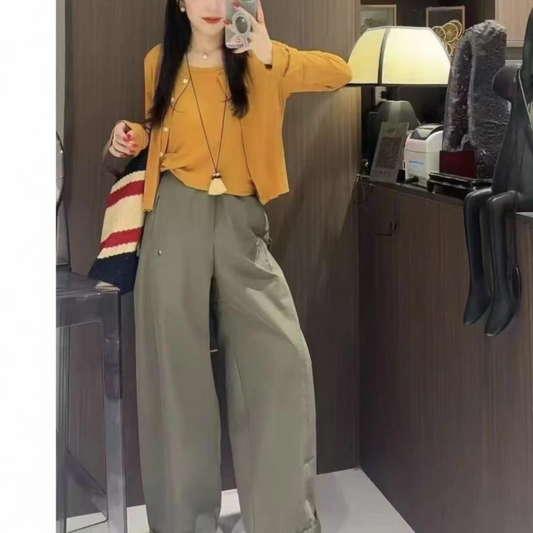 2025大码女装欧货早秋新款慵懒风开衫两件套工装裤(可单拍)