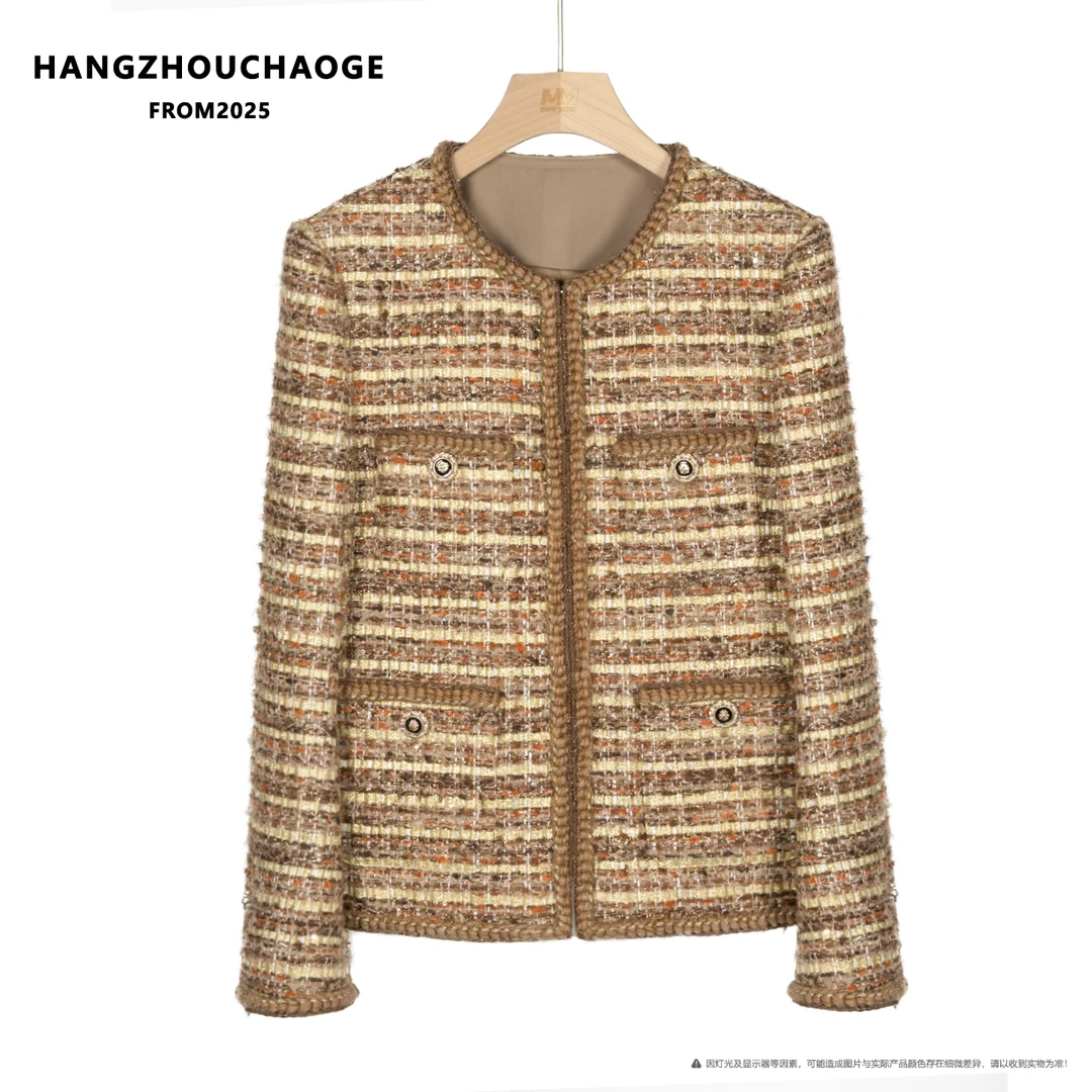 杭州超哥【黄金叶】2025新款高端咖金色小香风外套CO83614