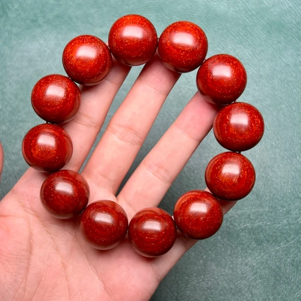 原汁原味印度小叶紫檀2.0*12颗满星鸡血红泥料手串檀香紫檀