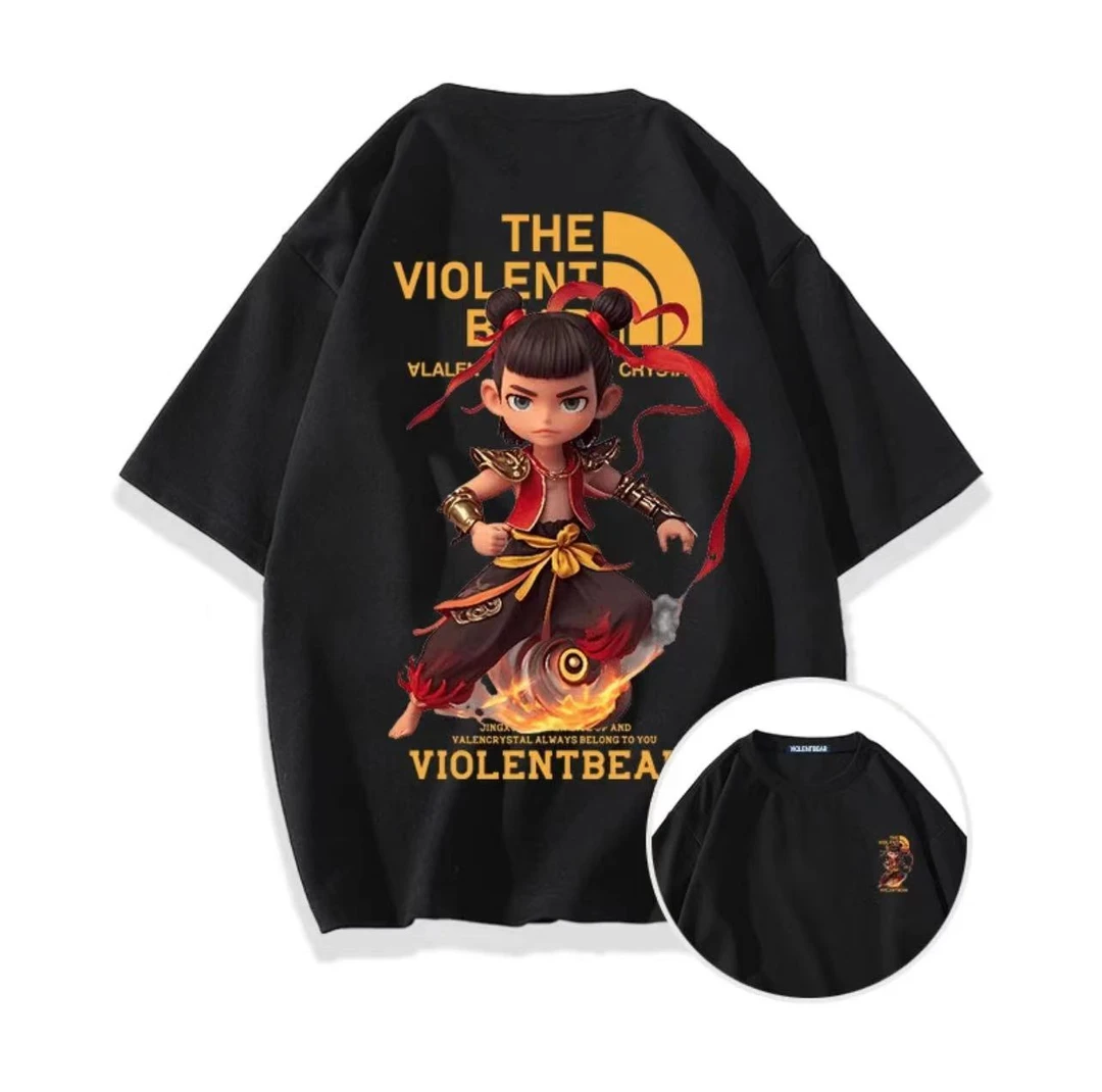 （哪吒高定版限量）重磅国潮系列亲子纯棉T恤中大童