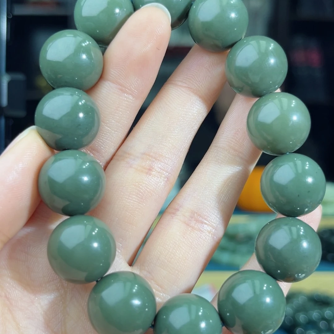 和田玉手链未镶嵌手串纯天然新疆沙枣青16mm