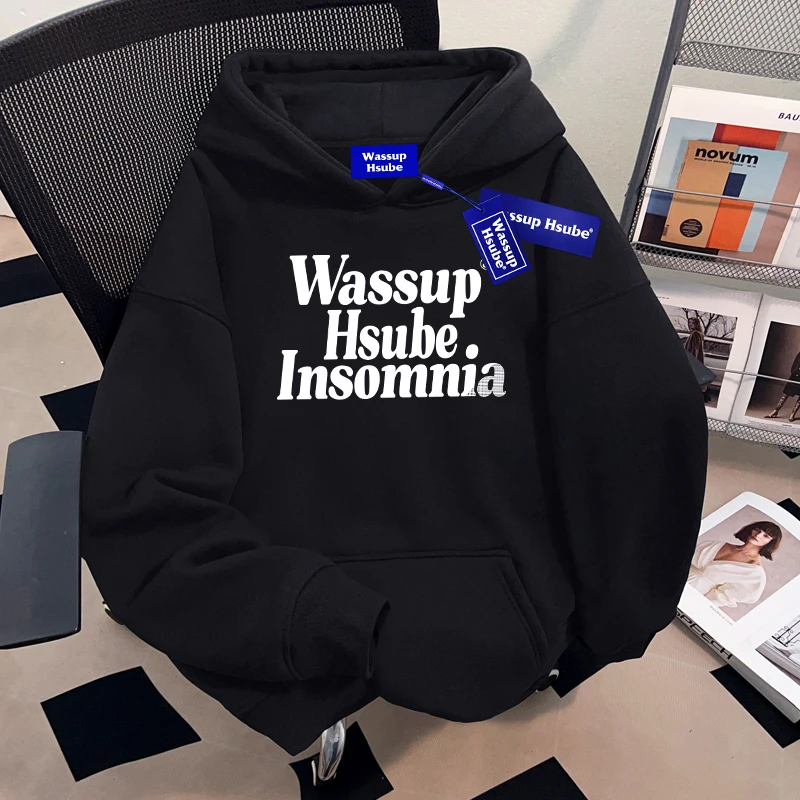 WASSUP HSUBE美式连帽卫衣印花潮牌宽松秋冬男女百搭新款上衣休闲