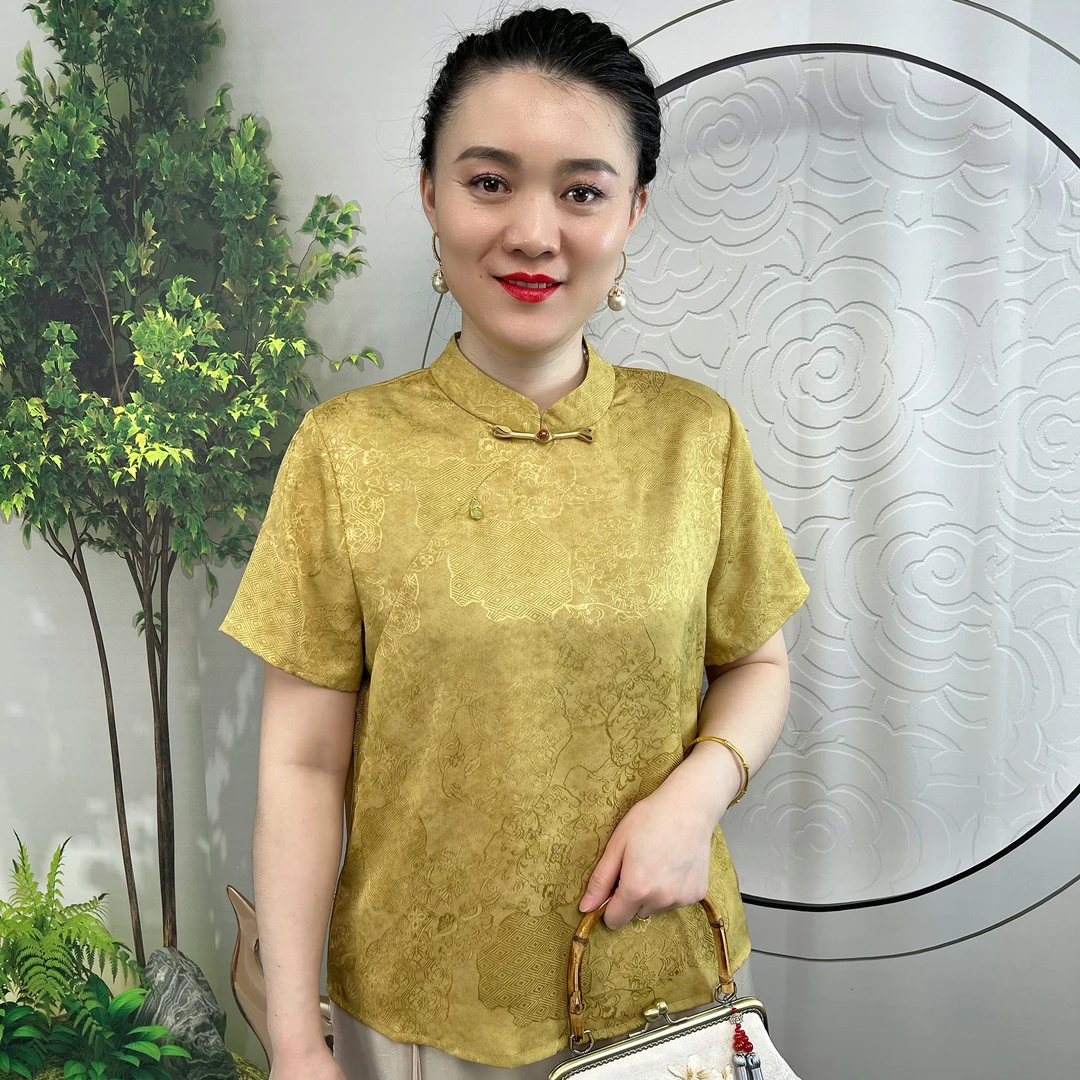 瑞锦云裳  中式立领改良旗袍衫时尚气质夏季短袖