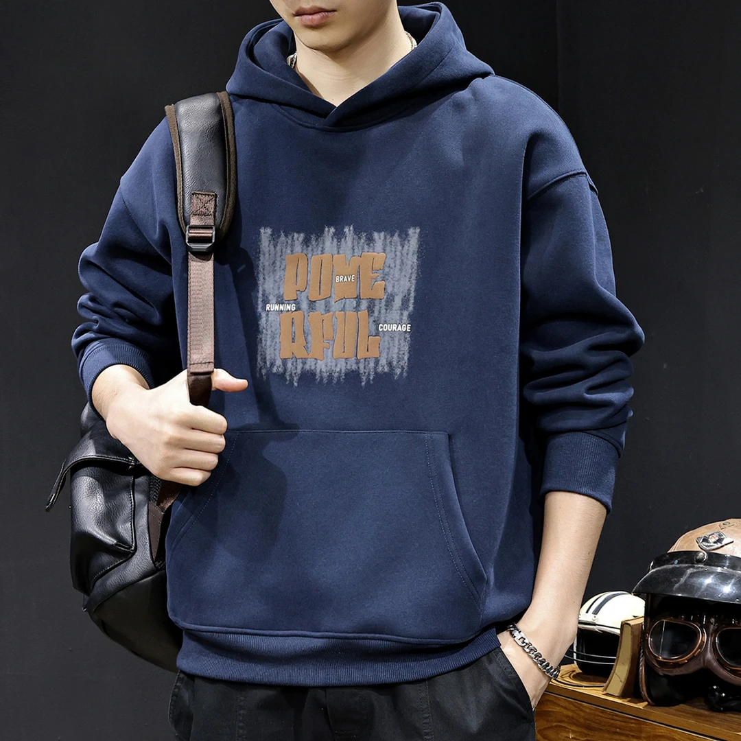 MR.MUDI/穆迪先生字母印花连帽卫衣男秋冬款宽松休闲长袖红色衣服