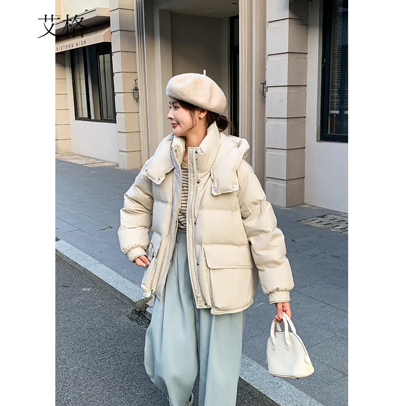 艾格短裤羽绒服女士冬季2024年新款超好看休闲连帽面包服保暖外套