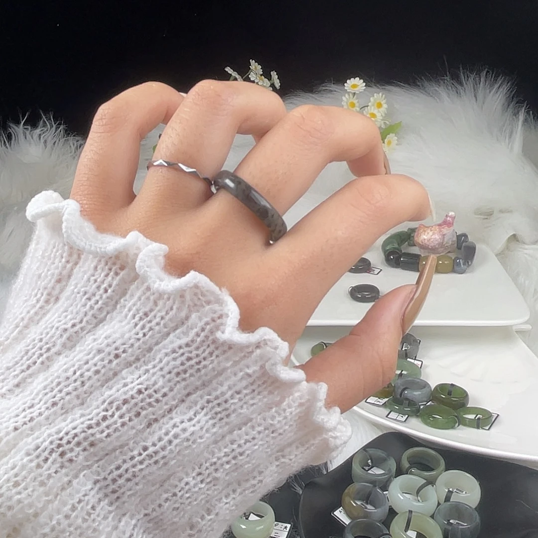 和田玉未镶嵌戒指U1青花泥鳅背19.0mm