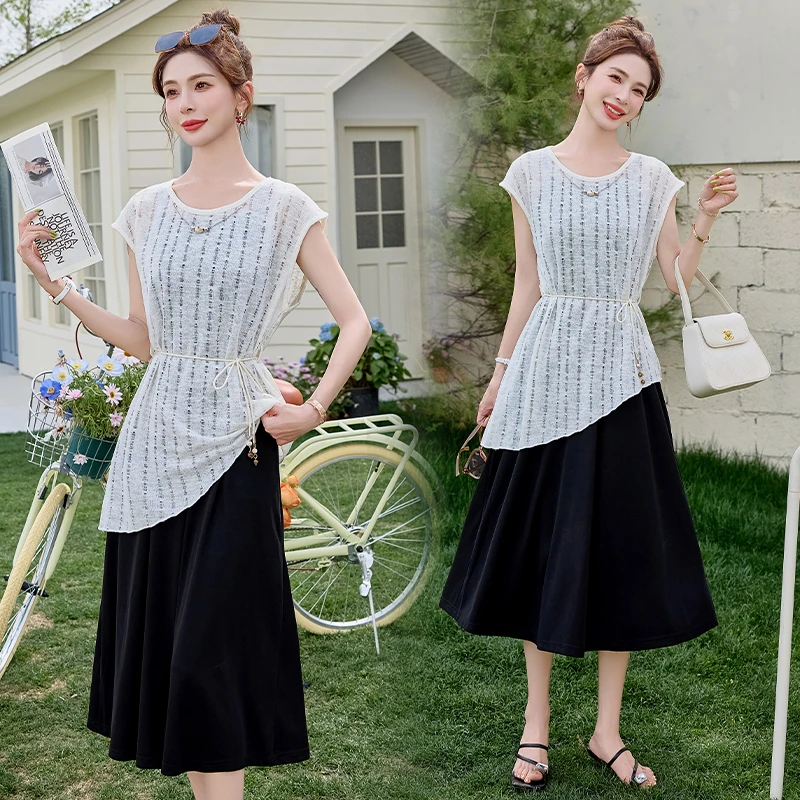 2025夏季新款气质高级感镂空高腰半身裙子两件套女洋修身套装裙