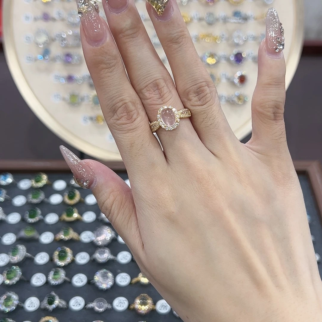 蛇纹石玉戒指银S925镶嵌