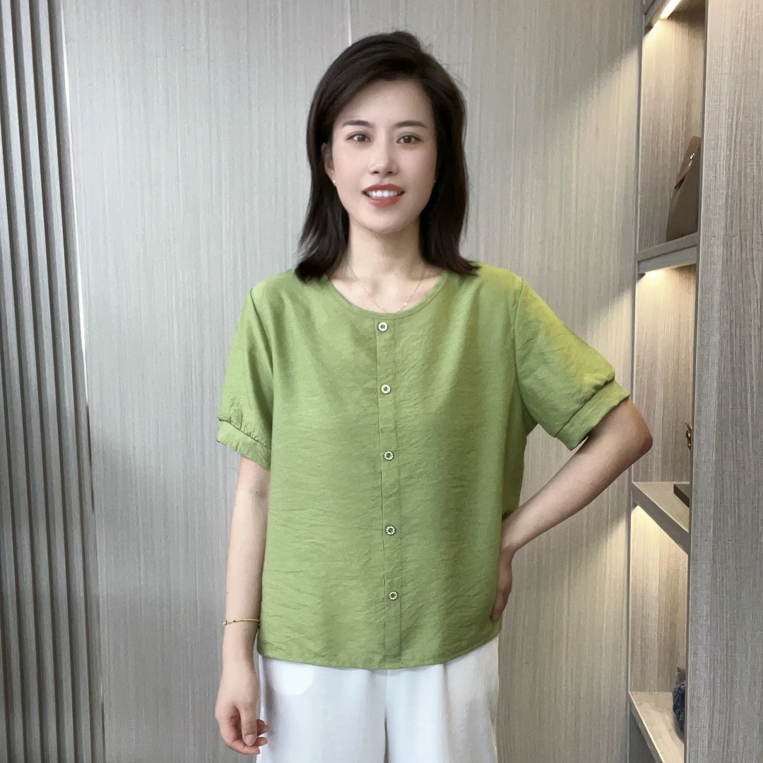 2025新款纯色时尚中年妈妈装气质百搭宽松显瘦夏季中袖08款小衫