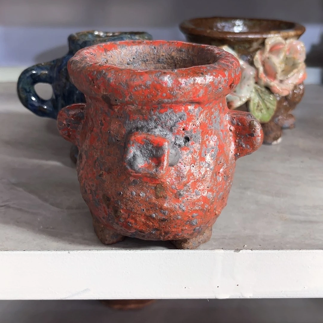 泥塑古镇炻陶花盆