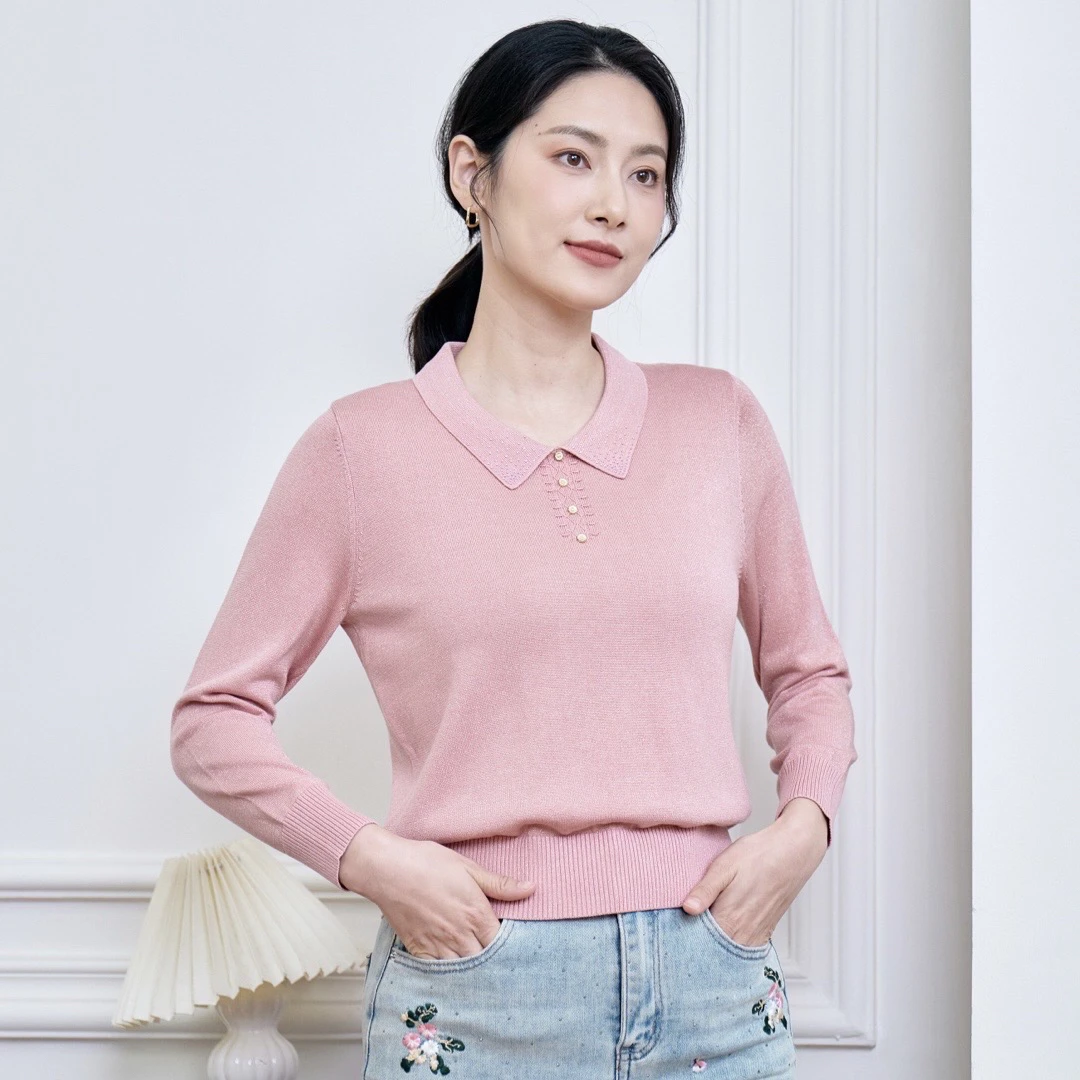 【高档天丝上衣】妈妈装翻领莱赛尔天丝长袖时尚百搭1425