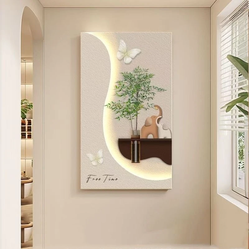 DE-059奶油风水培绿植过道玄关画灯光装饰画立体造景挂画捡漏4