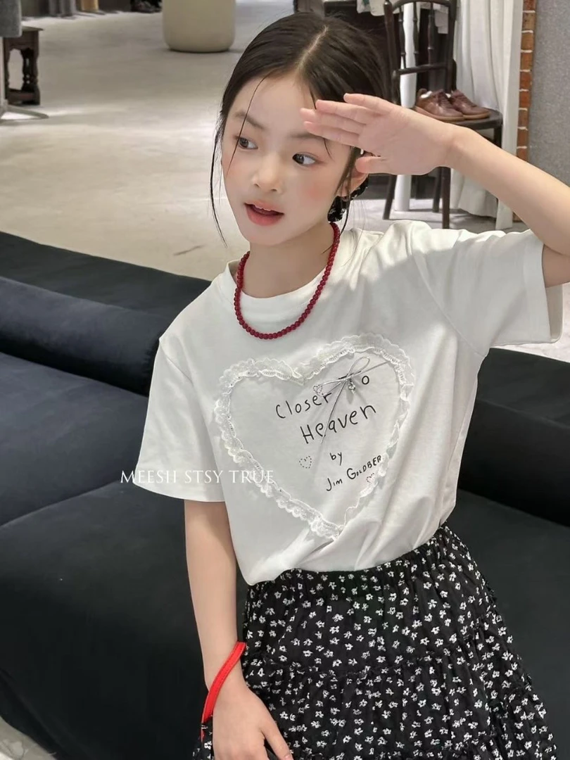 &苏珊&2025新款夏款花边爱心T恤mx碎花裙套装25539