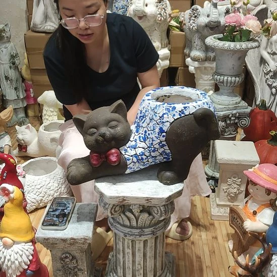 合成树脂氧化镁青花猫花盆一个