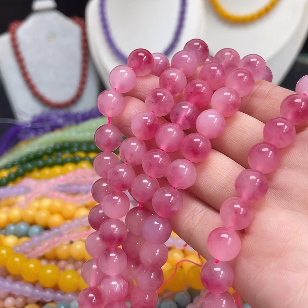 玛瑙/玉髓未镶嵌半成品草莓飘花10m散珠