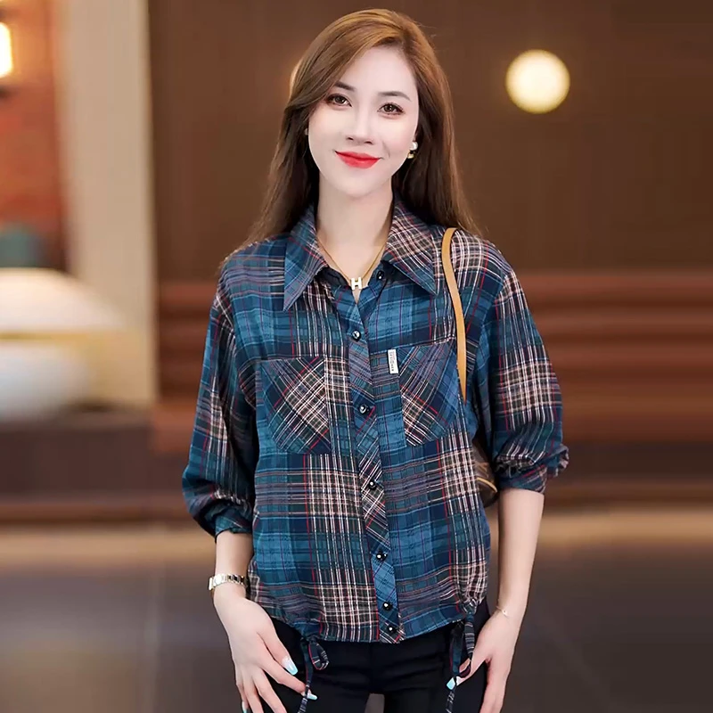 欧货长袖格子衬衫女装减龄2025春季新款宽松韩版上衣